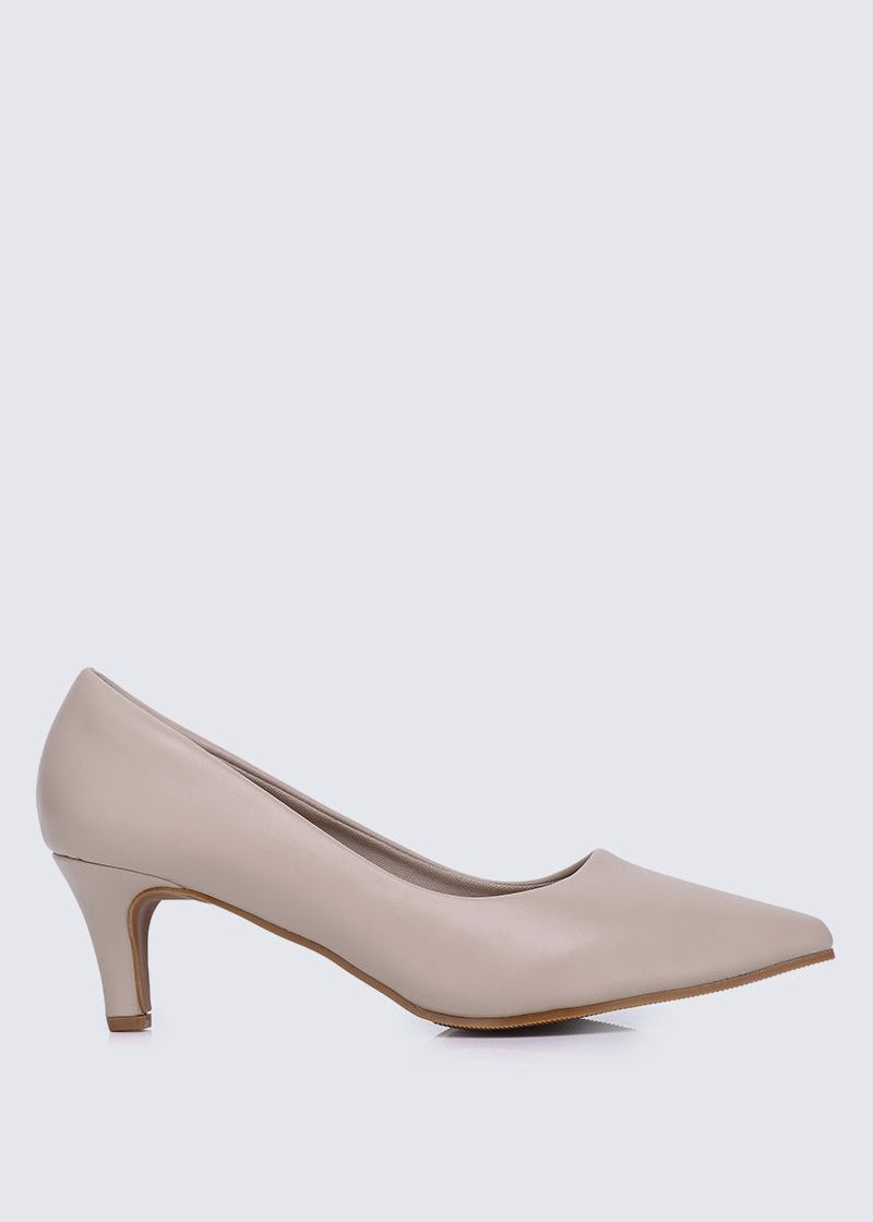 Alvina Wide Feet Comfy Heels In AlmondShoes - myballerine
