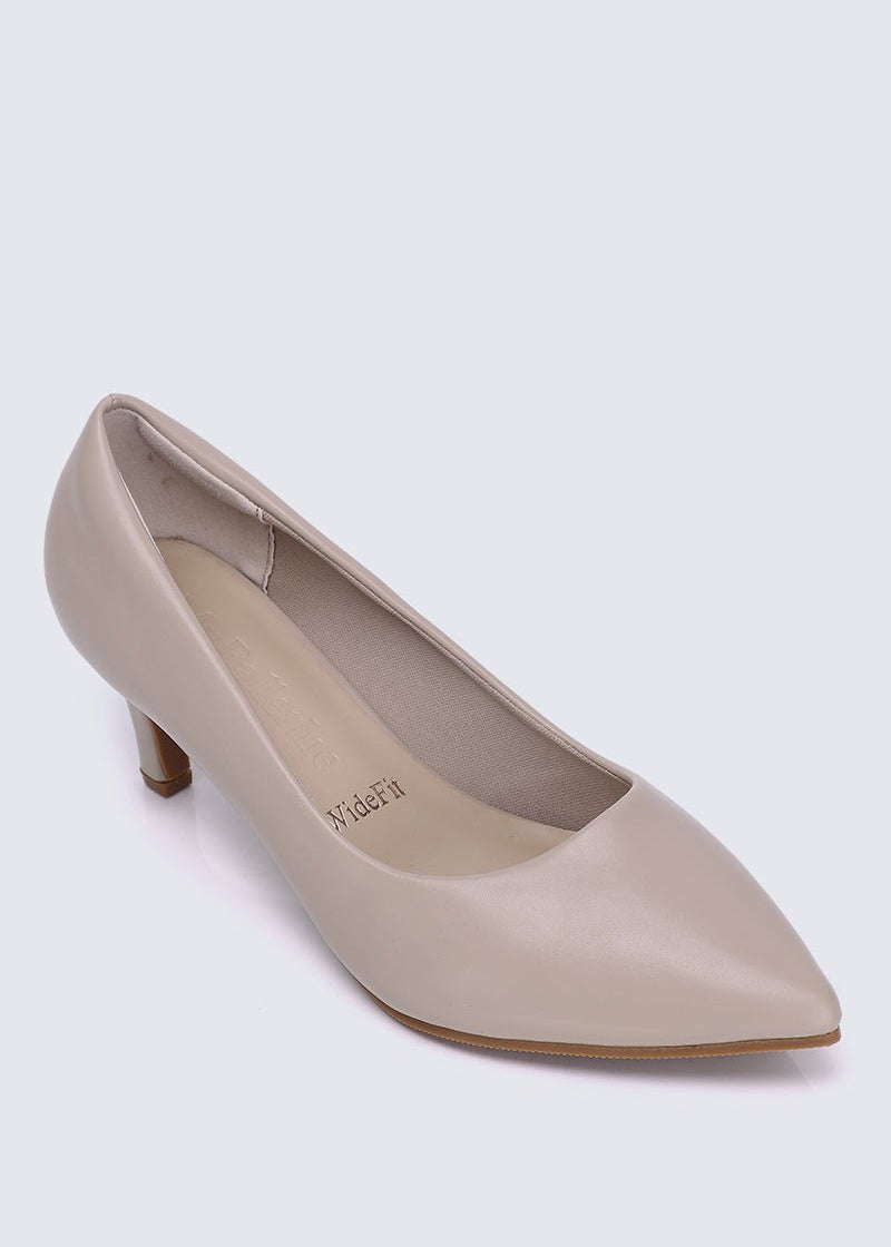 Alvina Wide Feet Comfy Heels In AlmondShoes - myballerine