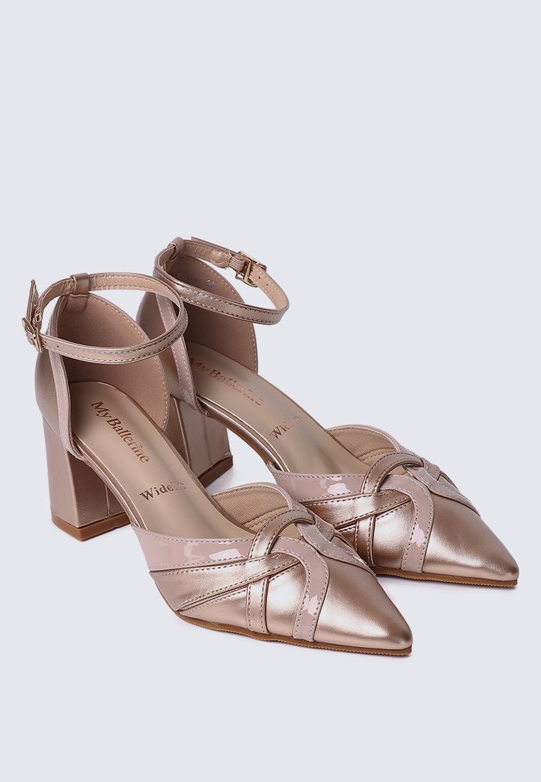 Aya WideFit Comfy Heels In Rose GoldShoes - myballerine