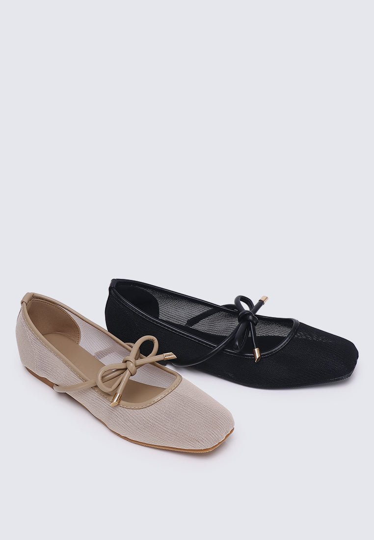 Hina Comfy Ballerina In Black In TanShoes - myballerine