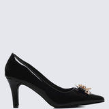 Luminous Blossom Comfy Heels In Black