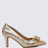 Luminous Blossom Comfy Heels In Gold