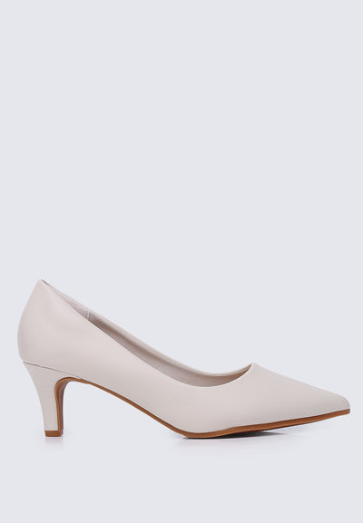 Alvina Wide Feet Comfy Heels In Beige