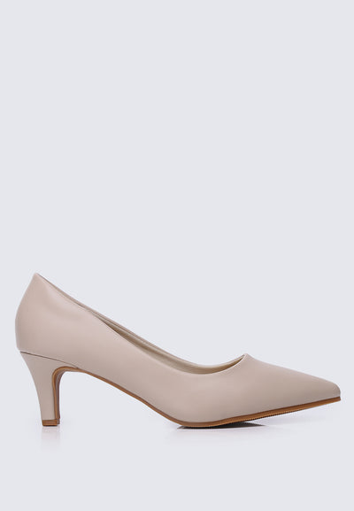 Alvina Wide Feet Comfy Heels In Almond