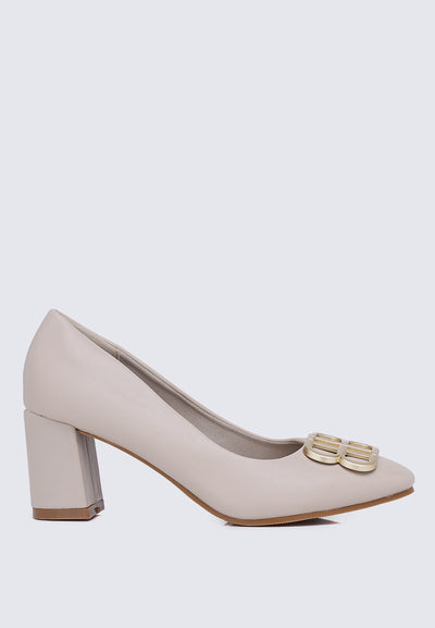 Vanessa Wide Feet Comfy Heels In Almond
