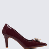 Luminous Blossom Comfy Heels In Burgundy