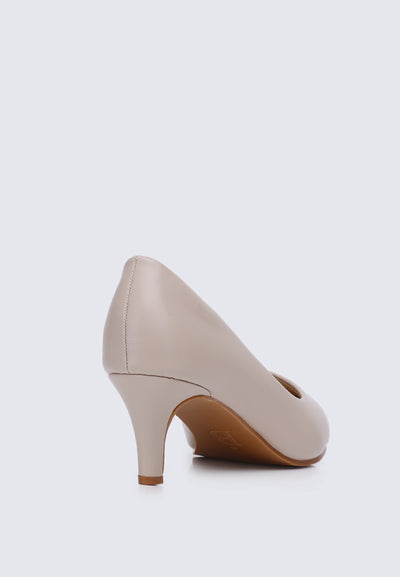 Alvina Wide Feet Comfy Heels In Almond