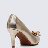 Luminous Blossom Comfy Heels In Gold