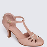 Lovella Comfy Heels In Nude Pink