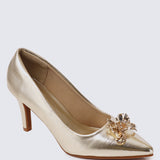 Luminous Blossom Comfy Heels In Gold