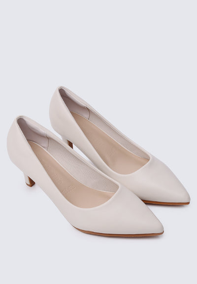 Alvina Wide Feet Comfy Heels In Beige