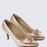 Luminous Blossom Comfy Heels In Gold