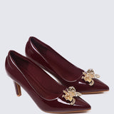 Luminous Blossom Comfy Heels In Burgundy