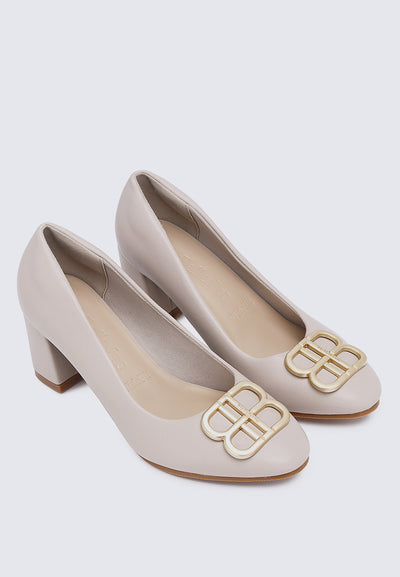 Vanessa Wide Feet Comfy Heels In Almond