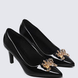 Luminous Blossom Comfy Heels In Black