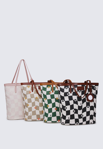 Checker Me Out Tote Bag In Taupe