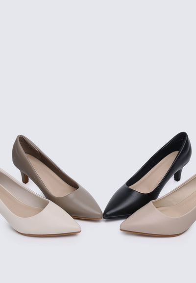 Alvina Wide Feet Comfy Heels In Almond