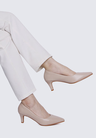 Alvina Wide Feet Comfy Heels In Almond