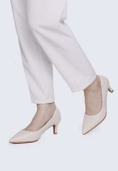 Alvina Wide Feet Comfy Heels In Beige