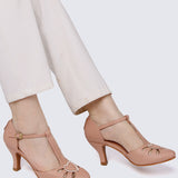 Lovella Comfy Heels In Nude Pink