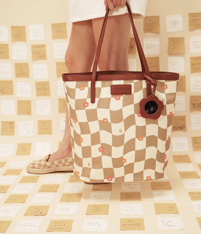 Checker Me Out Tote Bag In Taupe