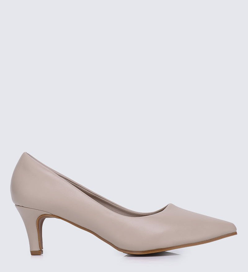 Alvina Wide Feet Comfy Heels In AlmondShoes - myballerine