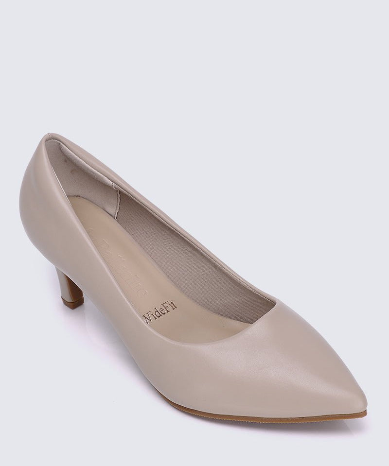 Alvina Wide Feet Comfy Heels In AlmondShoes - myballerine