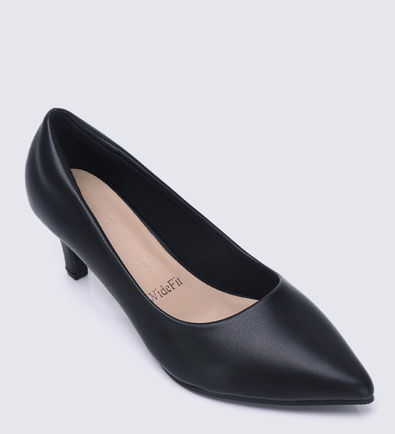 Alvina Wide Feet Comfy Heels In BlackShoes - myballerine