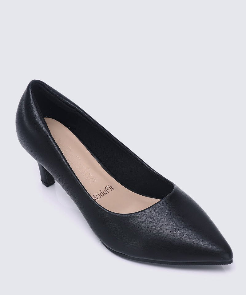 Alvina Wide Feet Comfy Heels In BlackShoes - myballerine