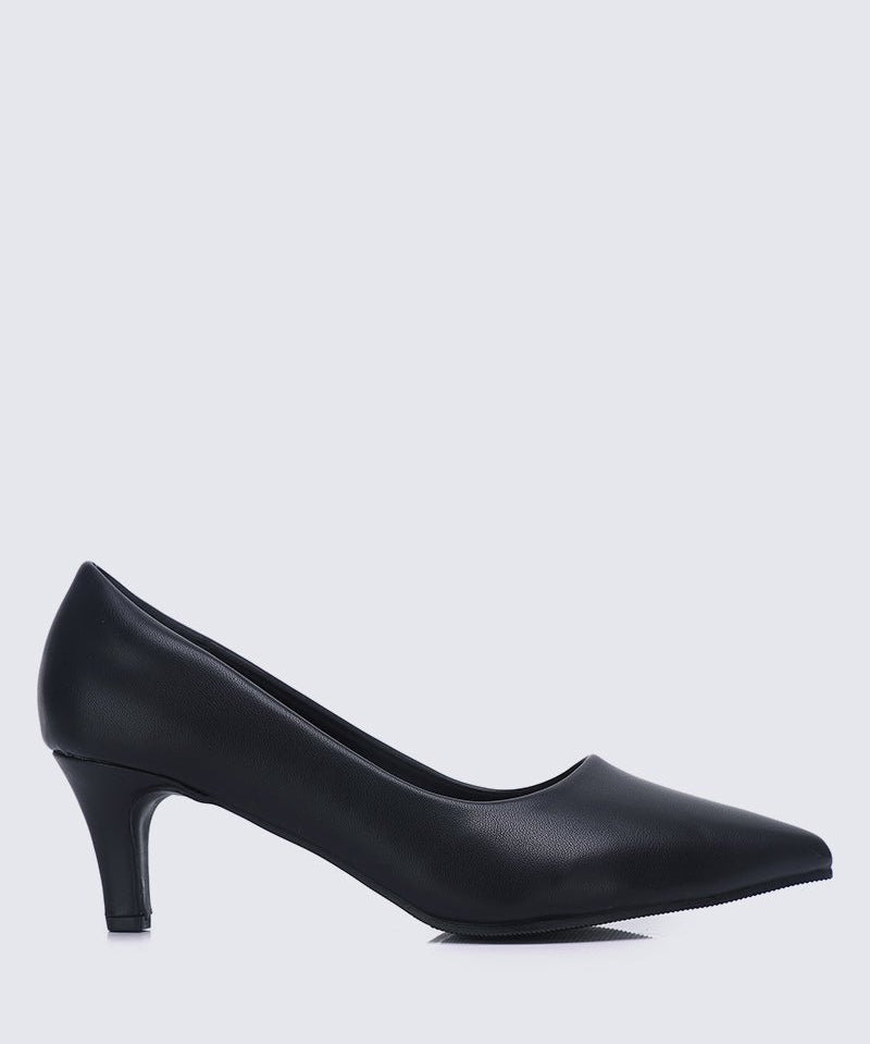 Alvina Wide Feet Comfy Heels In BlackShoes - myballerine