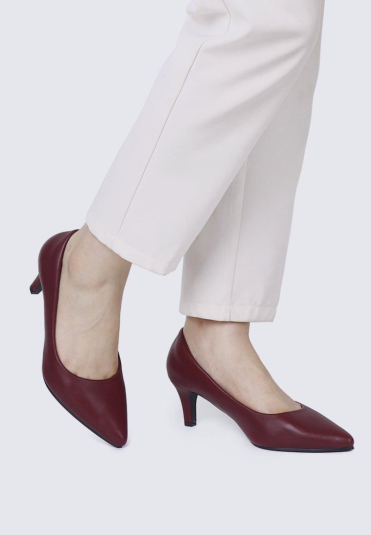 Alvina Widefit Comfy Heels In MaroonHeels - myballerine