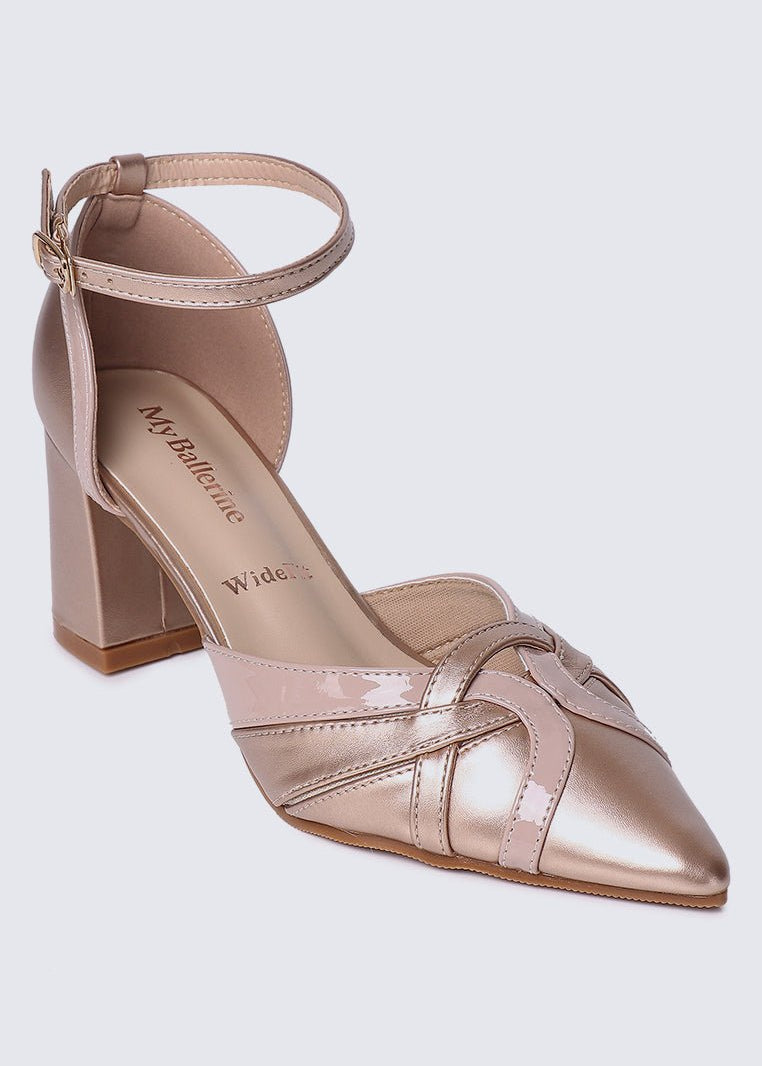 Aya WideFit Comfy Heels In Rose GoldShoes - myballerine