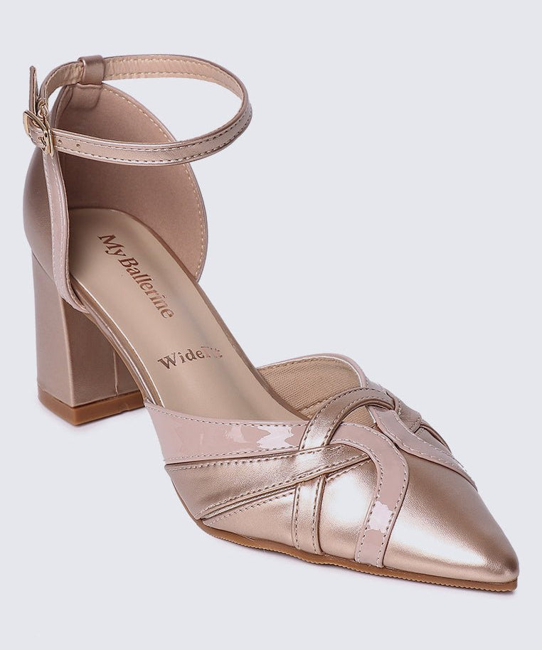 Aya WideFit Comfy Heels In Rose GoldShoes - myballerine
