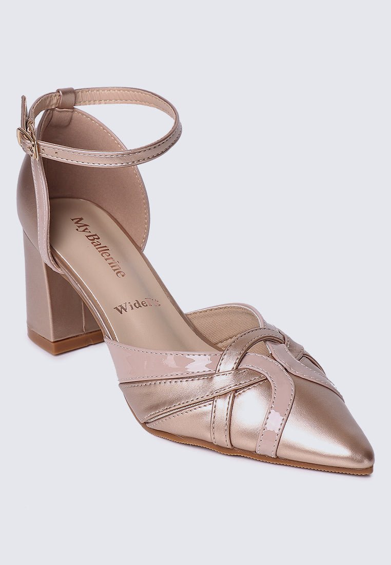 Aya WideFit Comfy Heels In Rose GoldShoes - myballerine