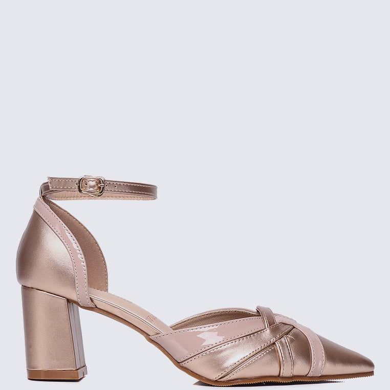 Aya WideFit Comfy Heels In Rose GoldShoes - myballerine