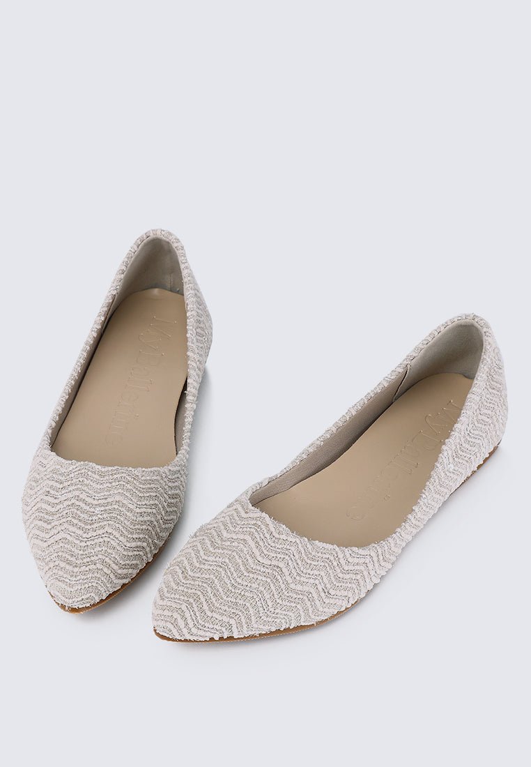 Cece Tweed Comfy Ballerina In BeigeShoes - myballerine