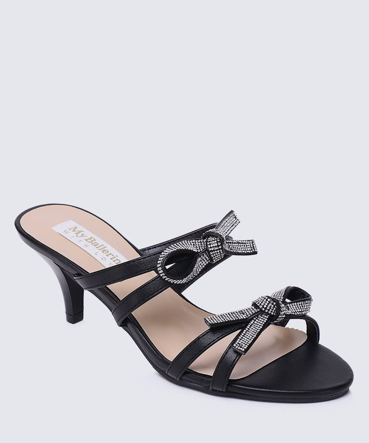 Crystal Comfy Heels In BlackShoes - myballerine