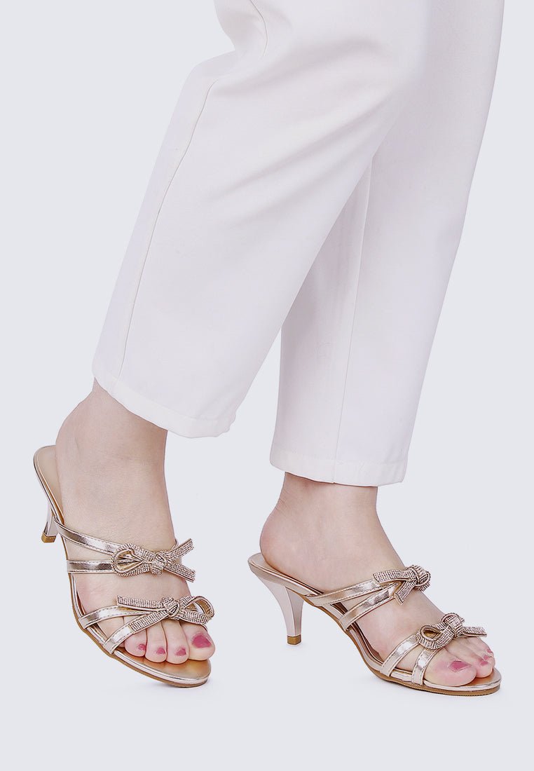 Crystal Comfy Heels In ChampagneShoes - myballerine