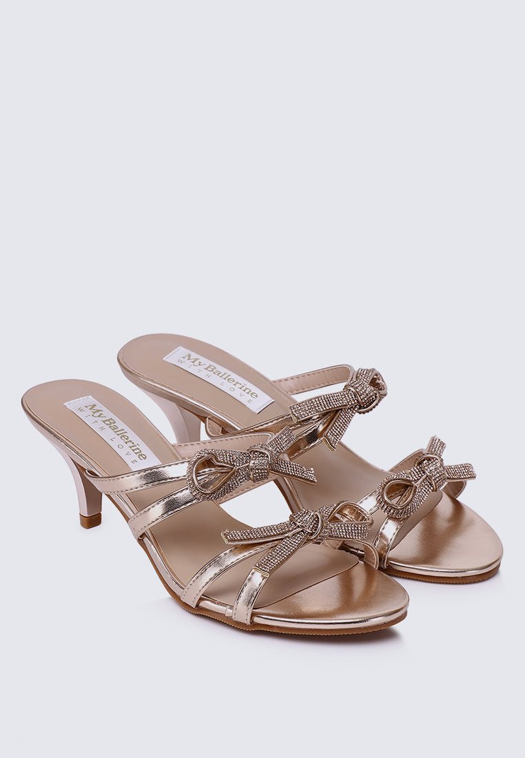 Crystal Comfy Heels In ChampagneShoes - myballerine