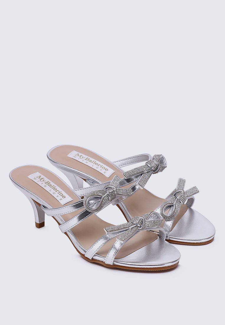 Crystal Comfy Heels In SilverShoes - myballerine