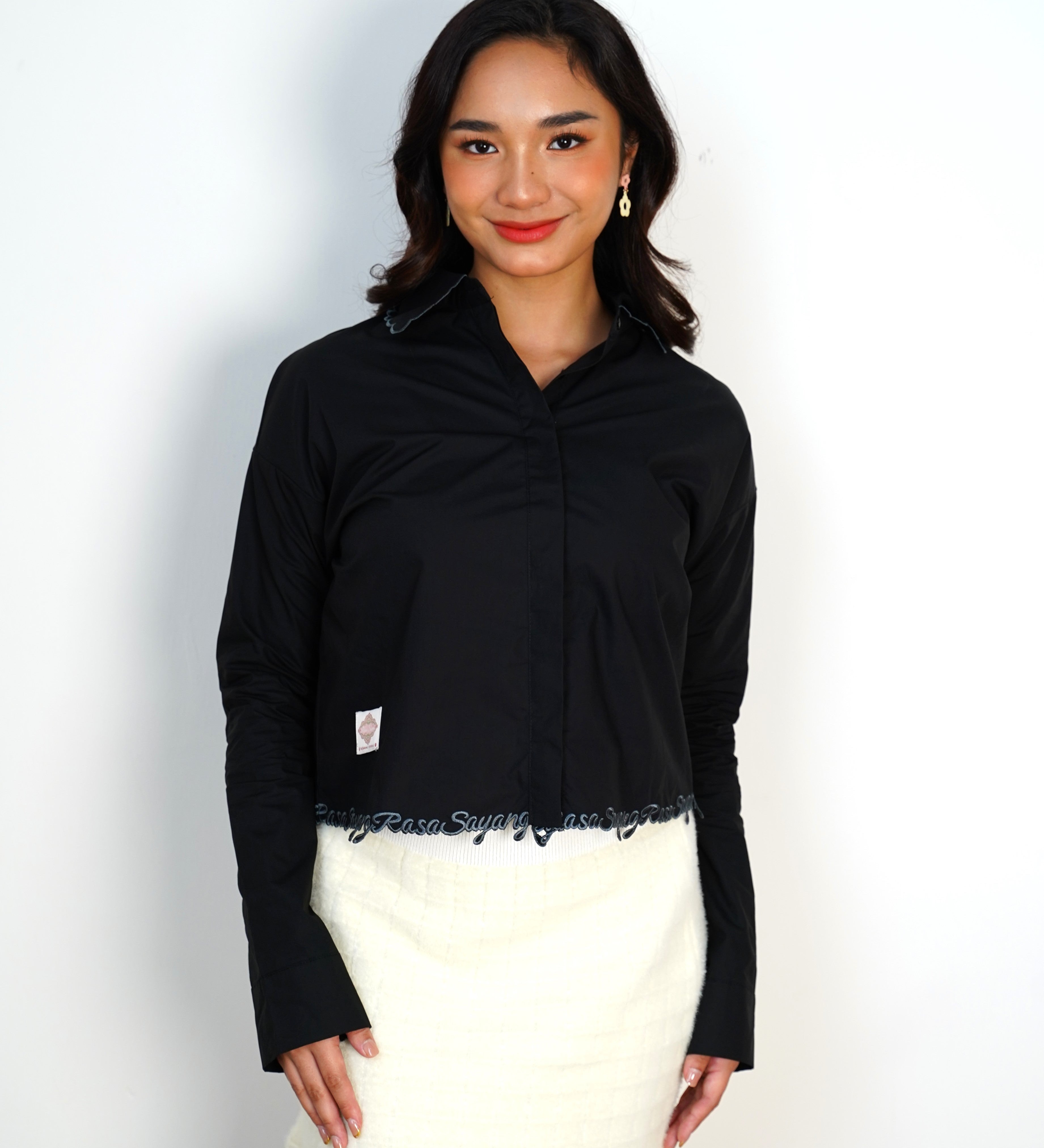 I Feel Love Collar Shirt Top In Black - myballerine