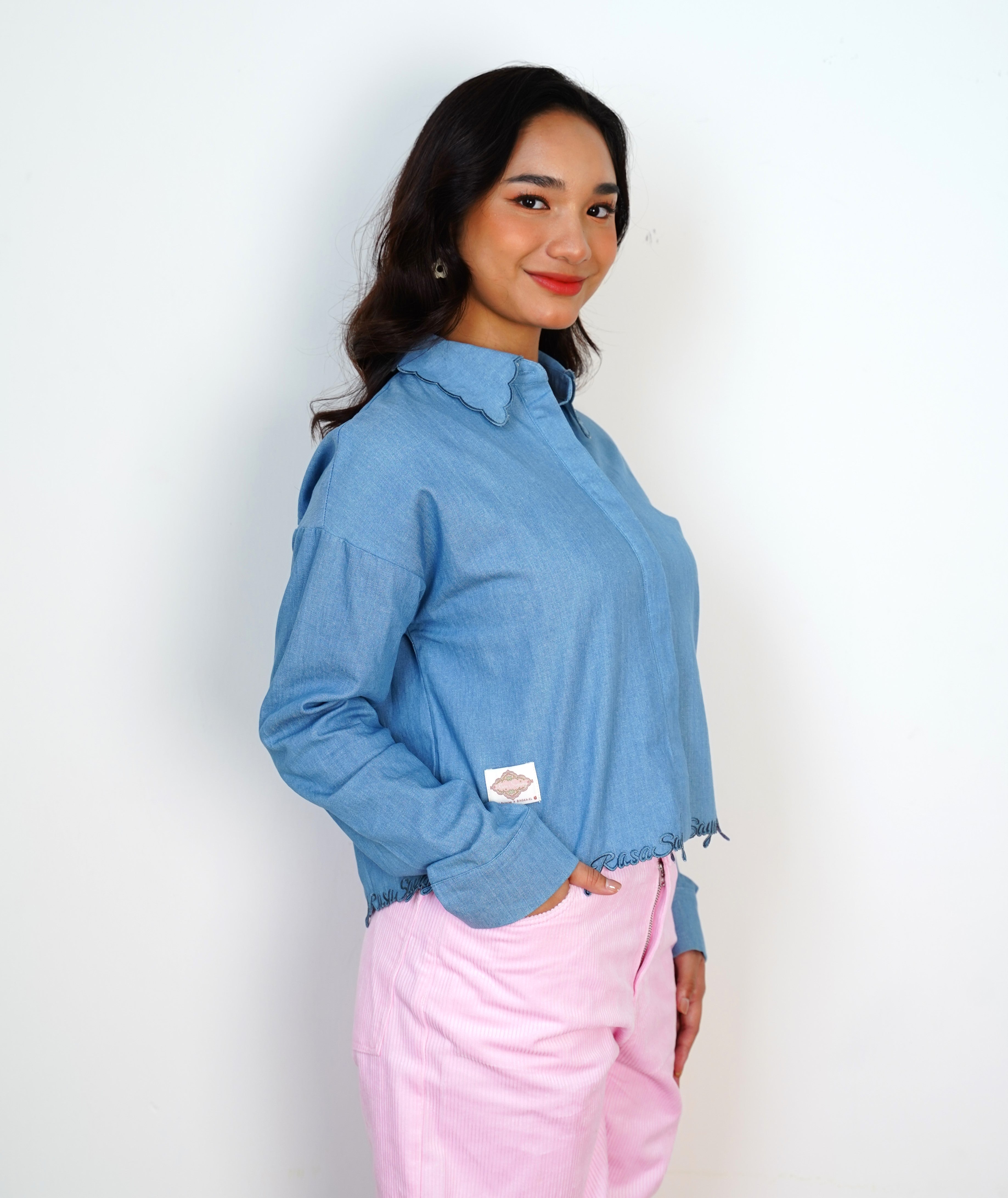 I Feel Love Collar Shirt Top In Denim - myballerine