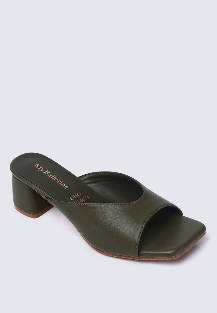 Nami Ultra WideFit Comfy Heels In OliveHeels - myballerine