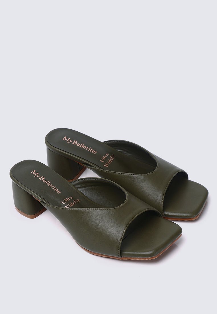 Nami Ultra WideFit Comfy Heels In OliveHeels - myballerine