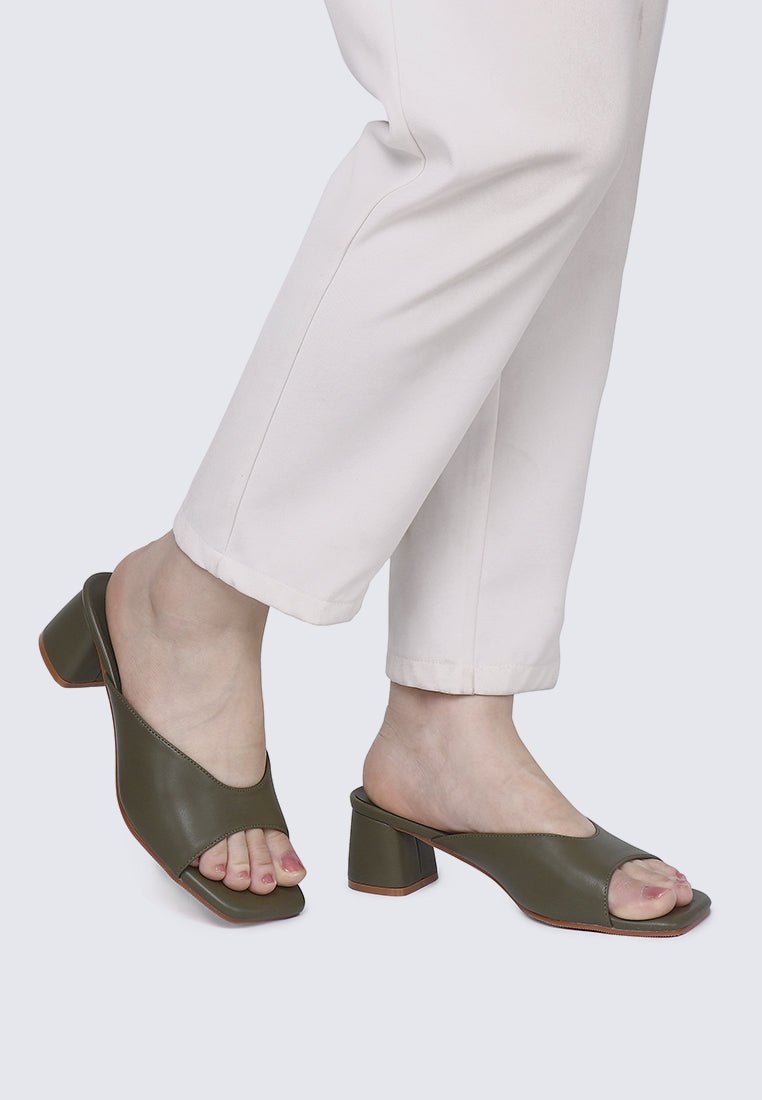 Nami Ultra WideFit Comfy Heels In OliveHeels - myballerine