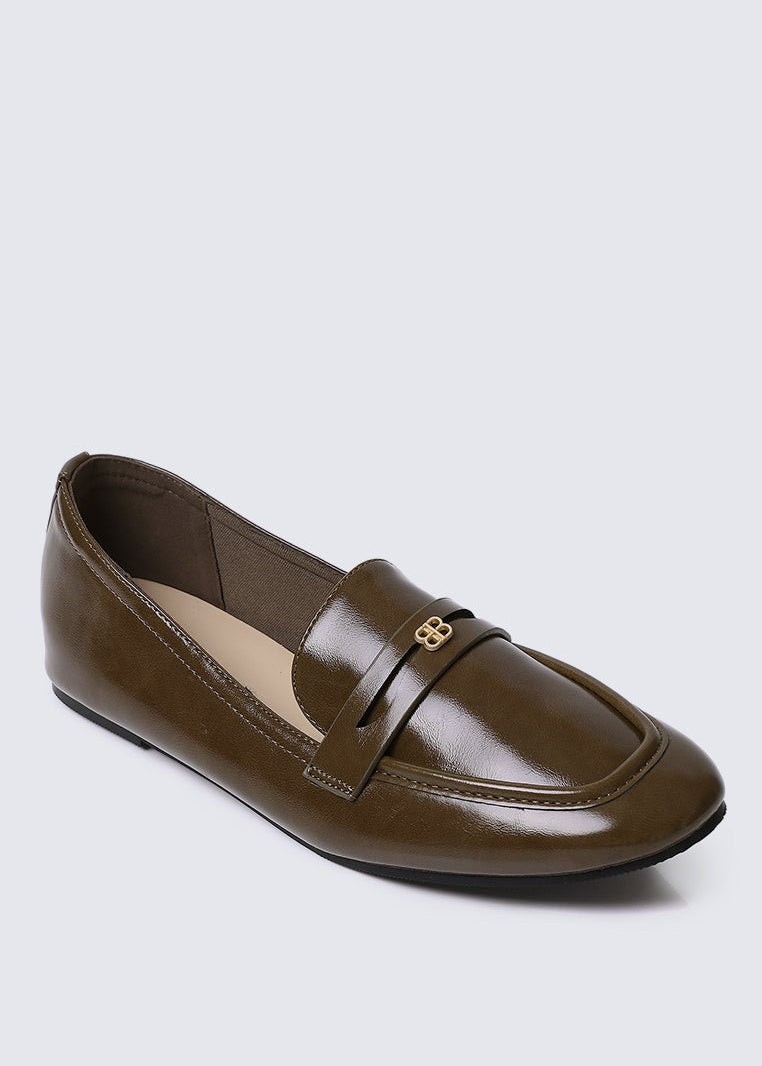 Noa Comfy Loafers In OliveLoafers - myballerine