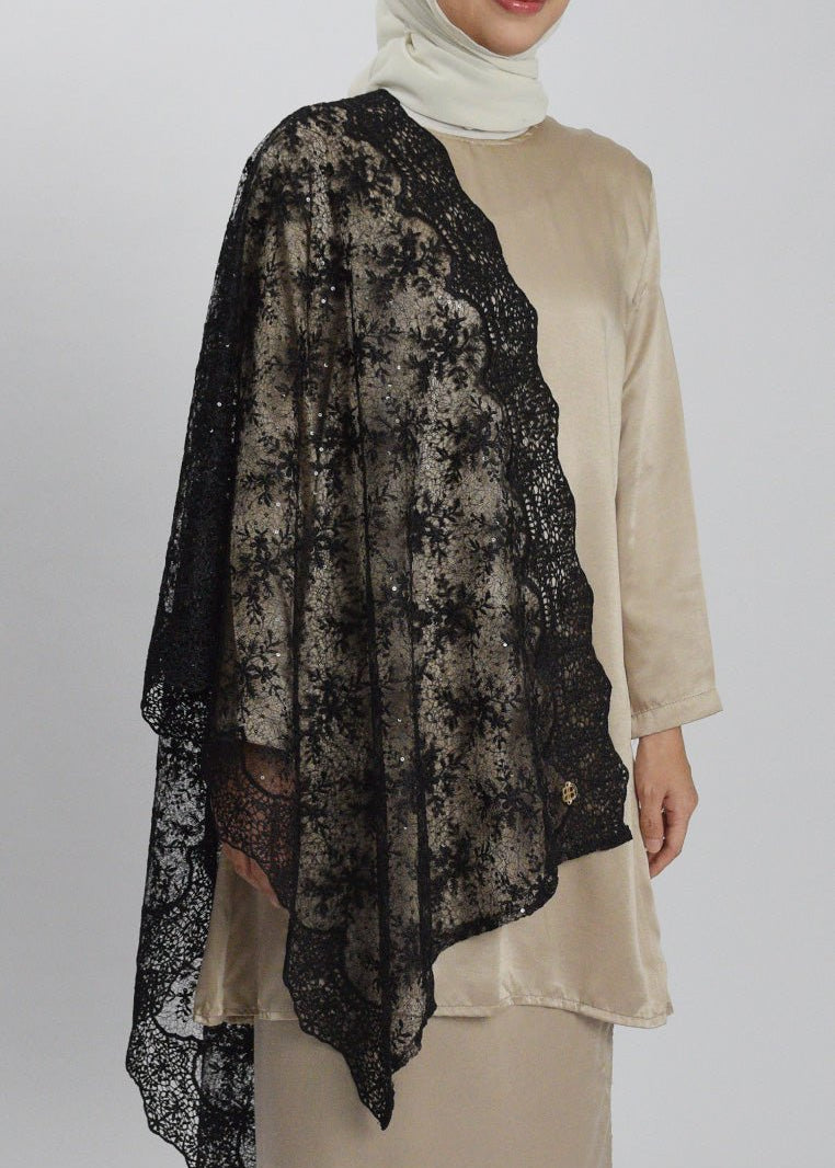 Sinaran Selendang Premium Scarves In BlackSelendang - myballerine