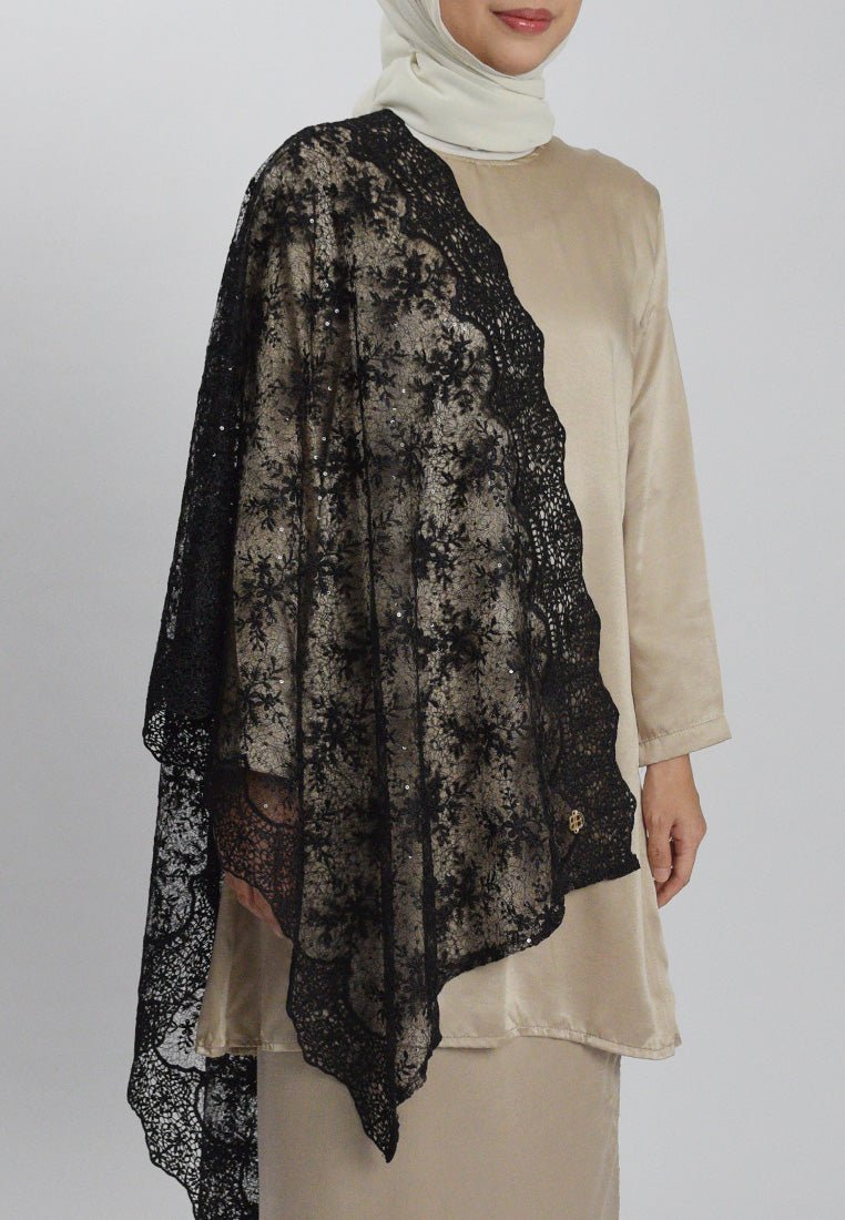 Sinaran Selendang Premium Scarves In BlackSelendang - myballerine