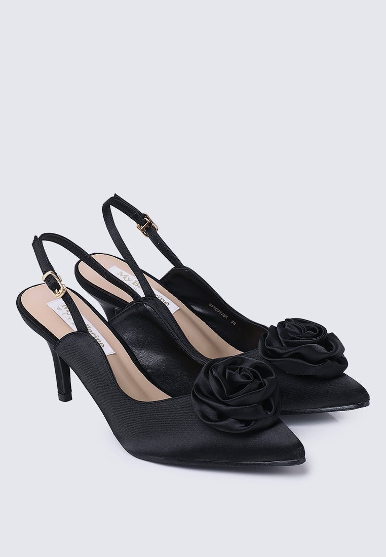 Whispers Of Petals Comfy Heels In BlackShoes - myballerine