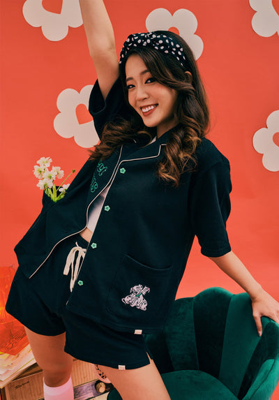 Fluffy Friends Loungewer Set In Black